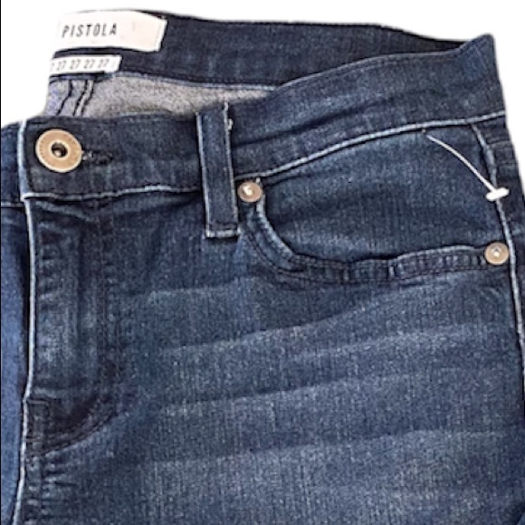 Pistola Shark Bite Raw Distressed Hem Skinny Dark Wash High Waist Ankle Jeans - Picture 6 of 15